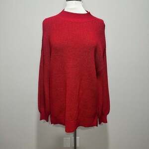 INC Sparkly Red Cable-Knit Cut out Shoulder Sweater Tunic/Dress, Sz L